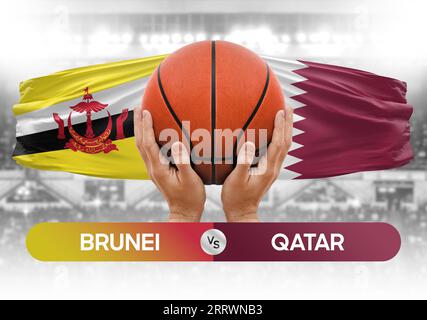 Immagine concettuale della coppa di gara della partita di pallacanestro tra le squadre nazionali del Brunei e del Qatar Foto Stock