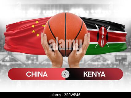 Immagine concettuale della coppa di competizione della partita di pallacanestro delle squadre nazionali di basket Cina vs Kenya Foto Stock