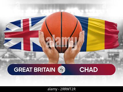 Immagine concettuale della coppa di gara della partita di pallacanestro della Gran Bretagna contro le squadre nazionali del Ciad Foto Stock