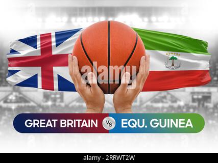 Immagine del concetto di coppa di gara delle partite di pallacanestro tra Gran Bretagna e Guinea equatoriale Foto Stock
