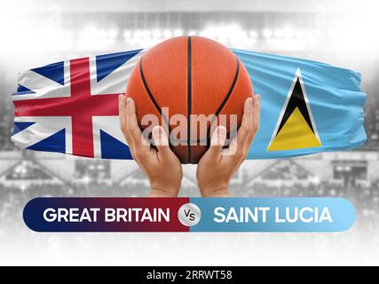 Immagine concettuale della Coppa di gara di pallacanestro della Gran Bretagna contro le squadre nazionali di pallacanestro di Santa Lucia Foto Stock