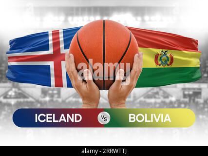 Immagine concettuale della Coppa di gara delle partite di pallacanestro delle squadre nazionali di pallacanestro Islanda vs Bolivia Foto Stock