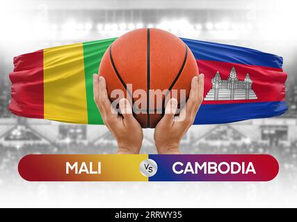 Immagine concettuale della Coppa di gara delle partite di pallacanestro delle squadre nazionali del Mali vs Cambogia Foto Stock