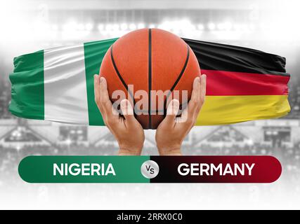 Immagine concettuale della coppa di gara della partita di pallacanestro delle squadre nazionali di pallacanestro Nigeria vs Germania Foto Stock