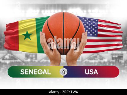 Immagine concettuale della Coppa di gara di pallacanestro Senegal vs. Squadre nazionali di pallacanestro USA Foto Stock