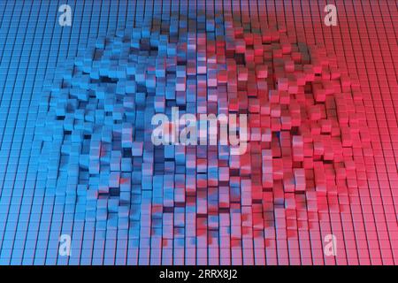 Cubetti rossi e blu. Sfondo astratto. illustrazione 3d. Foto Stock