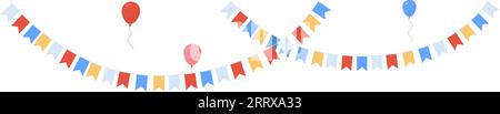 Decorazioni per feste. Colorare i buntings e le bollature. Elementi festivi isolati su sfondo bianco Illustrazione Vettoriale