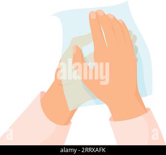 Strofinare i tessuti delle mani. Panno asciutto. Icona igiene isolata su sfondo bianco Illustrazione Vettoriale