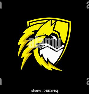 logo astratto moderno e alla moda con bullone a testa lupo Illustrazione Vettoriale