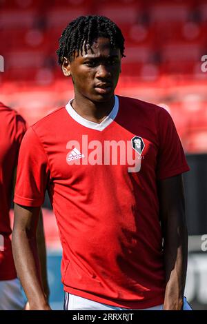 Salford sabato 9 settembre 2023. Il Tosin Olopade di Salford City durante la partita di Sky Bet League 2 tra Salford City e Walsall a Moor Lane, Salford sabato 9 settembre 2023. (Foto: Ian Charles | mi News) crediti: MI News & Sport /Alamy Live News Foto Stock