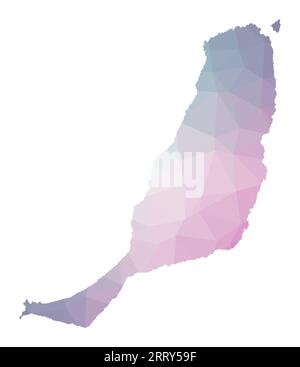 Mappa poligonale di Fuerteventura. Illustrazione geometrica dell'isola in colori ametista smeraldo. Mappa di Fuerteventura in stile poly basso. Illustrazione Vettoriale