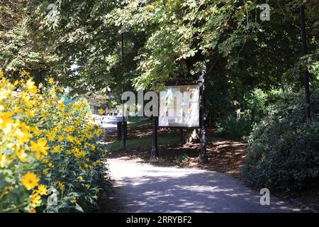 Haggerston Park, vicino alla Hackney City Farm, nella zona est di Londra, Regno Unito Foto Stock