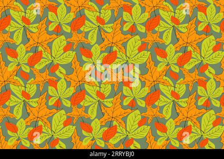 Motivo senza cuciture con colorate foglie autunnali. Illustrazione disegnata a mano. Foto Stock