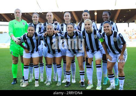 Partenza PAOK per la partita di qualificazione UEFA Womens Champions League St Polten vs PAOK all'NV Arena St Polten (Tom Seiss/ SPP) credito: SPP Sport Press Photo. /Alamy Live News Foto Stock