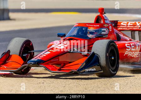 Monterey, CALIFORNIA, USA. 7 settembre 2023. Il pilota DELLA INDYCAR Series, BENJAMIN PEDERSEN (R) (55) di Copenhagen, Danimarca, attraversa le curve durante una sessione di prove per il Firestone Grand Prix di Monterey al WeatherTech Raceway Laguna Seca di Monterey, CALIFORNIA. (Immagine di credito: © Riley S Bridges Grindstone Media/ASP) SOLO USO EDITORIALE! Non per USO commerciale! Foto Stock