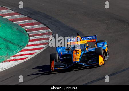 Monterey, CALIFORNIA, USA. 7 settembre 2023. Il pilota DELLA INDYCAR Series, FELIX ROSENQVIST (6) di Varnamo, in Svezia, attraversa le curve durante una sessione di prove per il Firestone Grand Prix di Monterey al WeatherTech Raceway Laguna Seca di Monterey, CALIFORNIA. (Immagine di credito: © Riley S Bridges Grindstone Media/ASP) SOLO USO EDITORIALE! Non per USO commerciale! Foto Stock