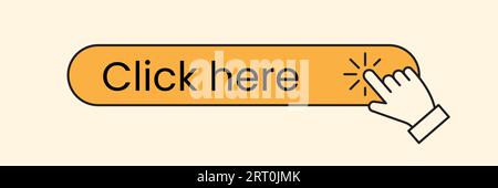 Mano con il dito sul pulsante fare clic qui Illustrazione Vettoriale