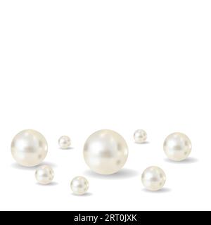 Gioielleria in perle bianche sfondo di gemme realistiche Illustrazione Vettoriale