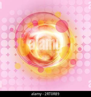 Grazioso design astratto rosa e arancione con cerchi luminosi. Anelli liquidi fluidi e sfondo a mezzitoni. Illustrazione vettoriale Illustrazione Vettoriale