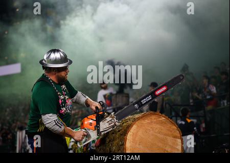 Timiber Joey durante la partita di calcio della Major League Soccer tra Portland Timbers e Los Angeles FC al Providence Park di Portland, Oregon. Foto Stock