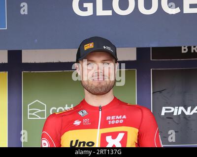 Gloucester, Regno Unito. 9 settembre 2023. Il ciclista norvegese Rasmus Tiller, vincitore della fase 7 del Tour of Britain. Crediti: Uwe Deffner/Alamy Live News Foto Stock