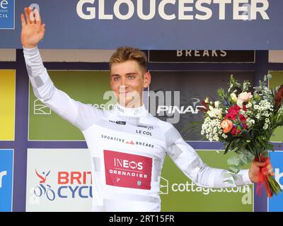 Gloucester, Regno Unito. 9 settembre 2023. Il ciclista americano Magnus Sheffield del Team Ineos-Grenadiers al Tour of Britain. Foto Stock