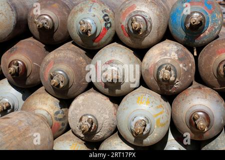 Bombole di gas compressi, primo piano della foto Foto Stock