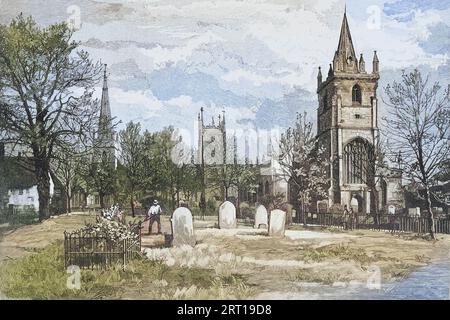 Il campanile Evesham Abbey fu fondato da Saint Egwin a Evesham nel Worcestershire, Inghilterra tra il 700 e il 710 dal libro ' cattedrali, abbazie e chiese di Inghilterra e Galles : descrittivo, storico, pittorico ' di Bonney, T. G. (Thomas George), 1833-1923; Publisher London : Cassell 18 Foto Stock