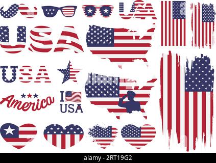 USA Flag Vector Set Memorial Illustrazione Vettoriale