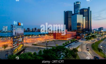 Detroit è la città più grande e popolosa dello stato del Michigan, la più grande città degli Stati Uniti al confine tra Stati Uniti e Canada, e il capoluogo Foto Stock