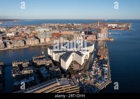 Copenhagen, Danimarca, 06 gennaio 2022: Vista aerea dei droni della città delle Nazioni Unite Foto Stock