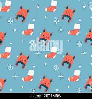 Modello senza cuciture, accessori invernali, cappello, calzini, palanchini, campane. Illustrazione vettoriale Illustrazione Vettoriale