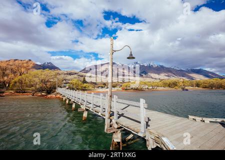 L'iconico molo di Glenorchy sul lago Wakatipu nel distretto di Otago in nuova Zelanda Foto Stock