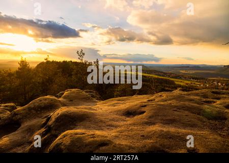 Tramonto a Papstein, nella Svizzera sassone Foto Stock