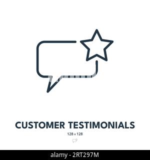 Icona testimonianze dei clienti. Feedback, revisione, valutazione. Tratto modificabile. Icona vettore semplice Illustrazione Vettoriale