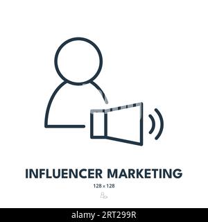 Icona di influencer marketing. Campagna, promozione, popolarità. Tratto modificabile. Icona vettore semplice Illustrazione Vettoriale