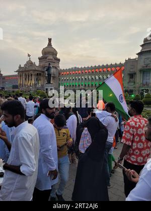 Edificio Vidhana soudha durante la celebrazione del giorno dell'indipendenza Foto Stock