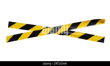 Nastro barricato a forma di X su sfondo bianco con tracciato di ritaglio Foto Stock