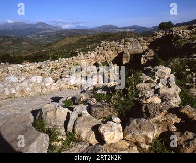 L'antico sito archeologico greco di Micene, un importante centro di civiltà greca nel secondo millennio a.C., e leggendosi associato alla guerra di Troia, Grecia, 2019. Foto Stock