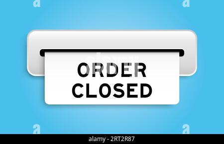 Banner coupon bianco con ordine parole chiuso dalla macchina su sfondo blu Illustrazione Vettoriale