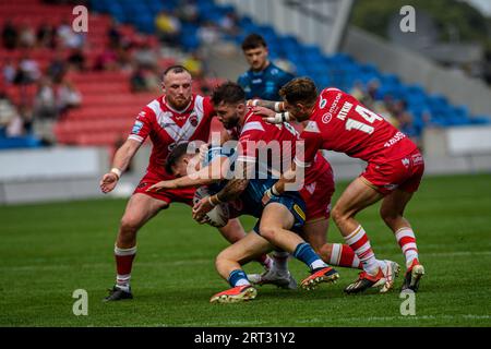 Eccles domenica 10 settembre 2023. Josh Thewlis dei lupi non fa progressi durante la partita BetFred Super League tra Salford Red Devils e Warrington Wolves all'AJ Bell Stadium di Eccles domenica 10 settembre 2023. (Foto: Ian Charles | mi News) crediti: MI News & Sport /Alamy Live News Foto Stock