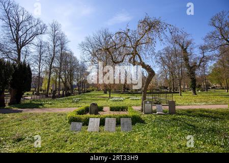 Malmo, Svezia, 20 aprile 2019: Lapidi sul vecchio cimitero nel centro della città Foto Stock