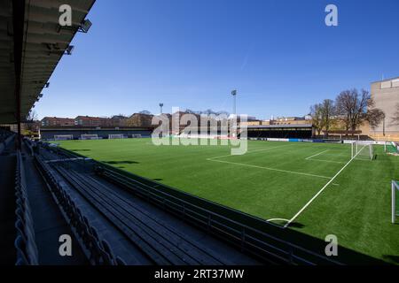 Malmo, Svezia, 20 aprile 2019: Campo di calcio all'interno dello stadio FC Rosengard Foto Stock