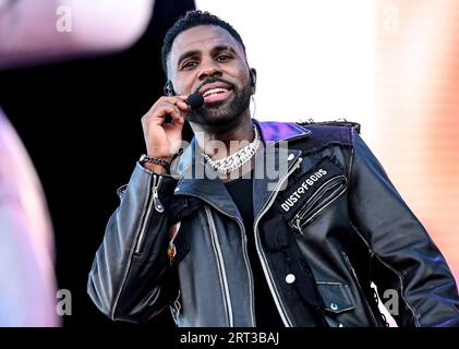 Berlino, Germania. 10 settembre 2023. Il cantante STATUNITENSE Jason Derulo si esibisce sul palco del Lollapalooza Festival di Berlino, sul terreno dell'Olympiastadion. Crediti: Britta Pedersen/dpa/Alamy Live News Foto Stock