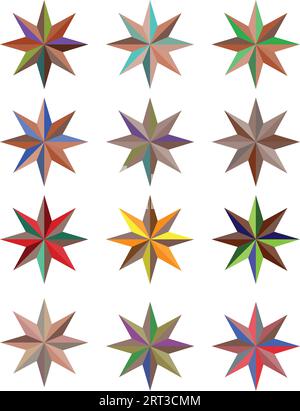 Set di stelle colorate diverse: Risorse vettoriali per le stelle di Natale, le celebrazioni dei festival, il web o il design dei giochi e le icone delle app. Modello vettoriale Illustrazione Vettoriale