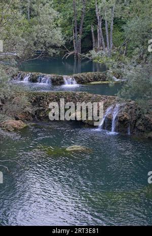 Paesaggi meravigliosi in Bosnia ed Erzegovina. Un parco nazionale. Splendido scenario delle cascate di Martin Brod nel fiume una. Soleggiato giorno d'estate. SEL Foto Stock