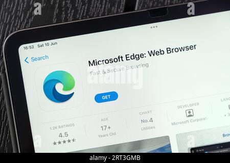 Ostersund, Svezia - 10 giugno 2023: App Microsoft Edge Web Browser su ipad. Microsoft Edge è un browser Web creato da Microsoft. Foto Stock