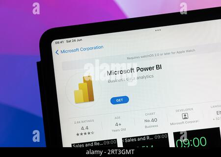 Ostersund, Svezia - 24 giugno 2023: App Microsoft Power BI. Microsoft Power BI è un software interattivo di visualizzazione dei dati sviluppato da Microsoft. Foto Stock