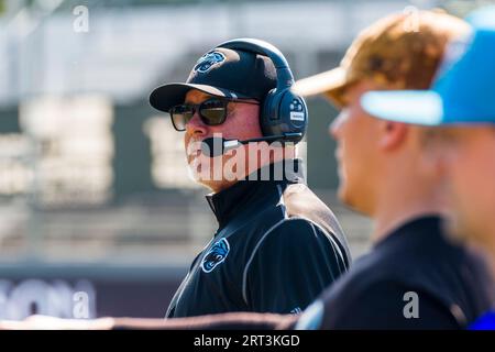 Stoccarda, Germania. 10 settembre 2023. Partita ELF/ playoff: Wroclaw Panthers a Stoccarda Surge su 10. Settembre 2023,nello Stadio Gazi, Dave Christensen/ Head Coach der Wroclaw Panthers Credit: Frank Baumert/Alamy Live News Foto Stock