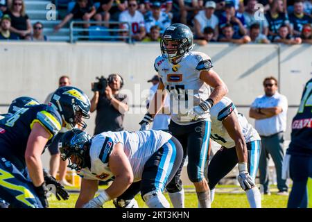 Stoccarda, Germania. 10 settembre 2023. Partita ELF/ playoff: Wroclaw Panthers a Stoccarda Surge su 10. Settembre 2023, nello Stadio Gazi, # 49 AJ. Wentland / Wroclaw Panthers Credit: Frank Baumert/Alamy Live News Foto Stock